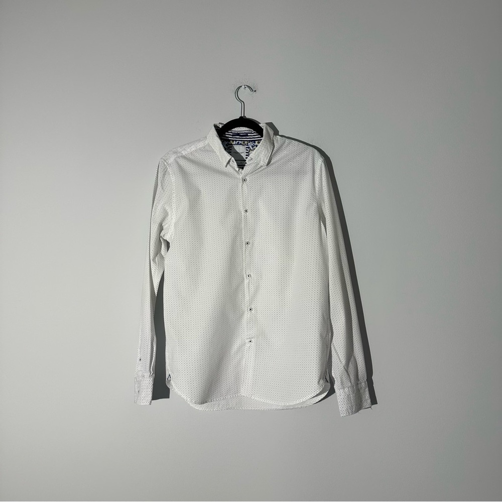 cactus man ricky singh white with black dots dress shirt size M